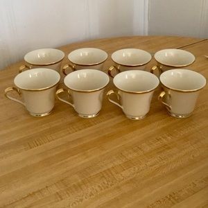 Lenox Eternal Gold Rim Set of 8 Tea Cups and Saucers